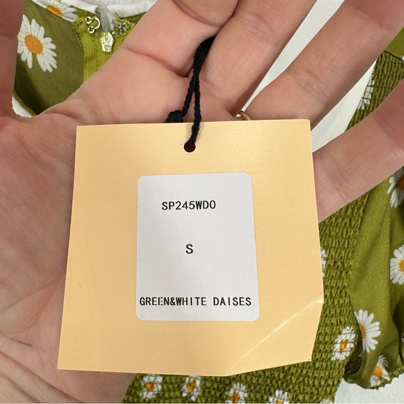 Smak Parlour Modcloth Retro Green Daisy Smocked Mini Dress Peter Pan Collar NWT - Picture 5 of 8